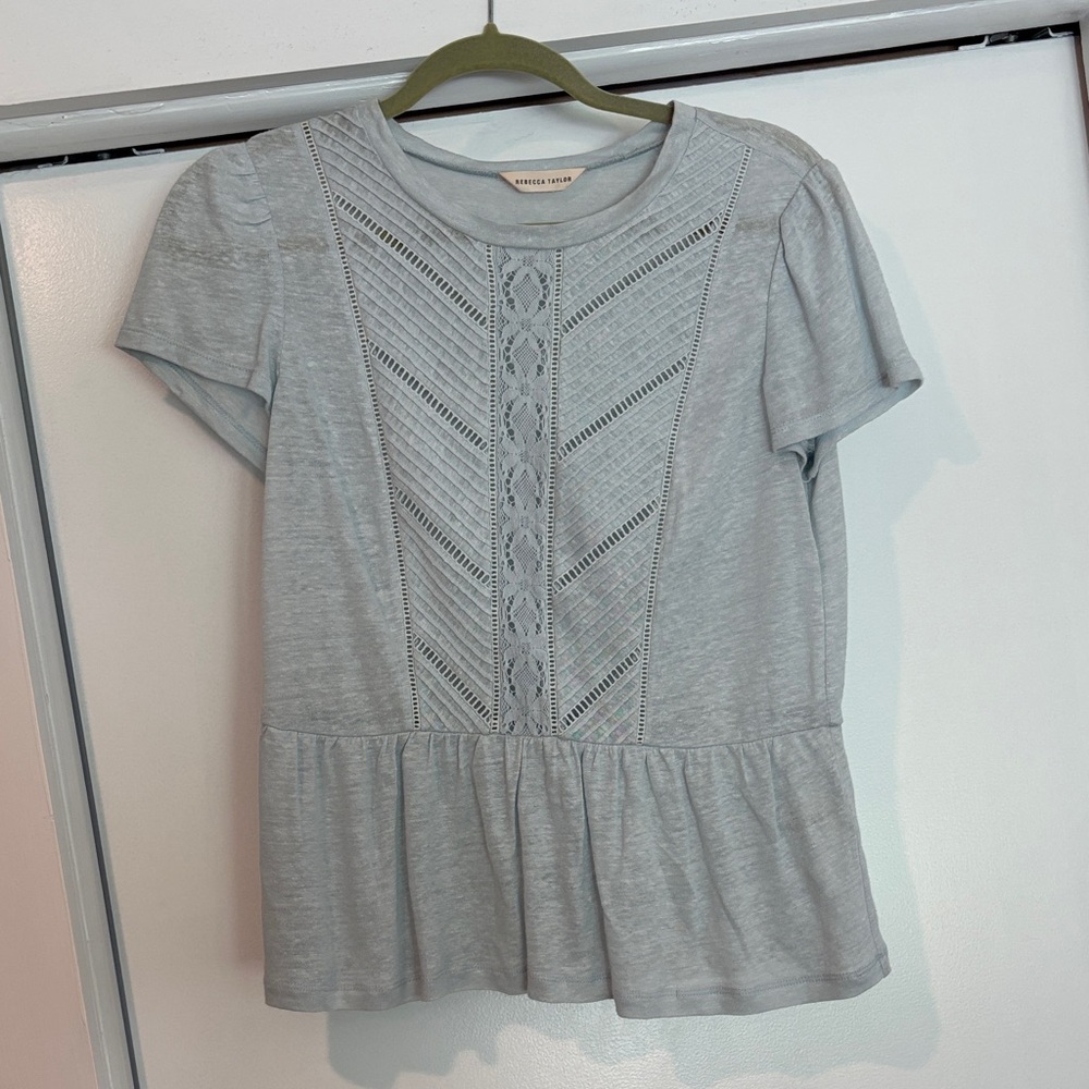 Rebecca Taylor Light Gray Lace Detail Blouse